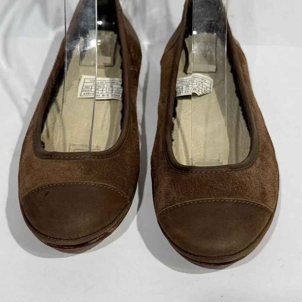 Women’s UGG Shoes Ballet Flats Brown Leather Sheepskin Size 5 - Picture 9 of 16